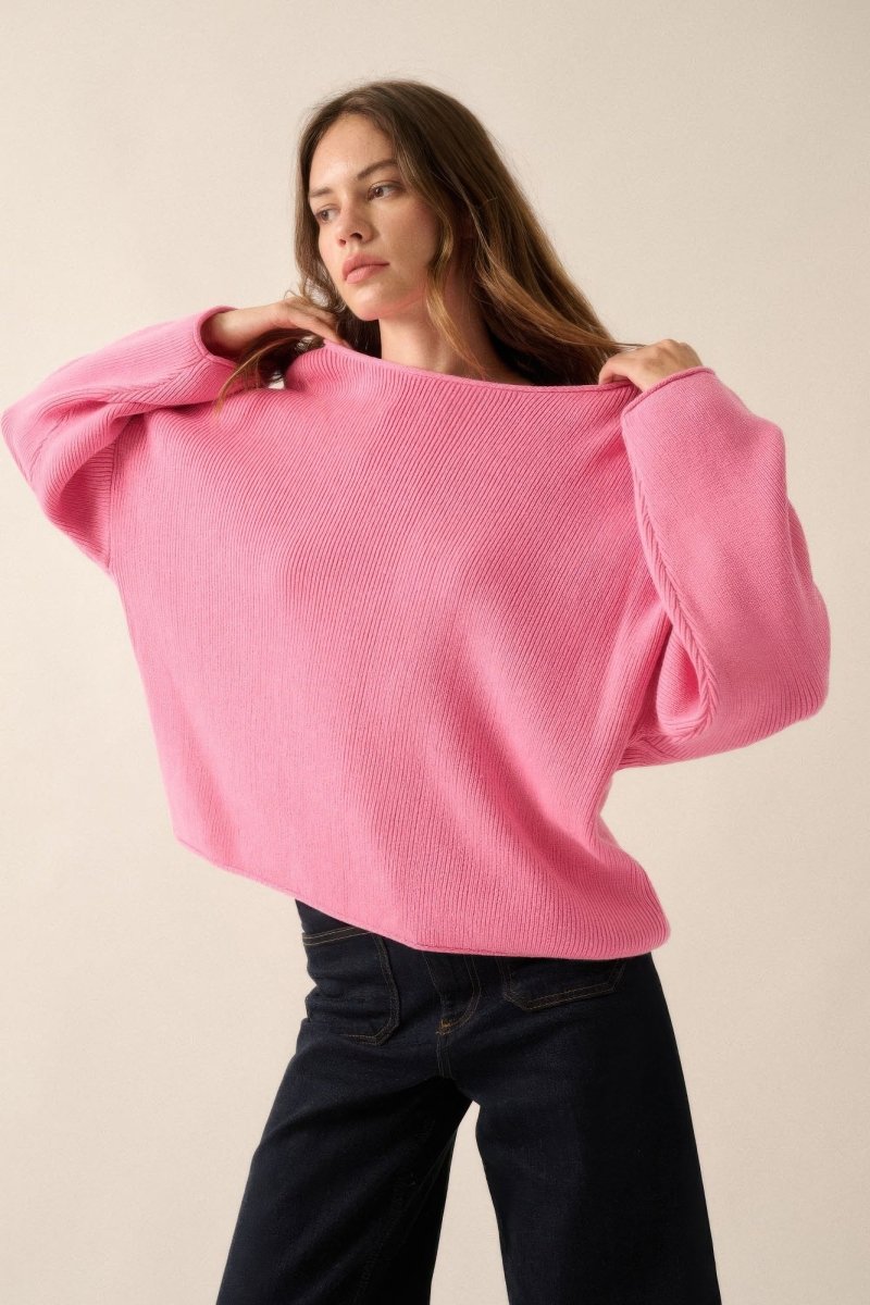Solid Rib - knit Oversized Boatneck Sweater - Demented Sisters