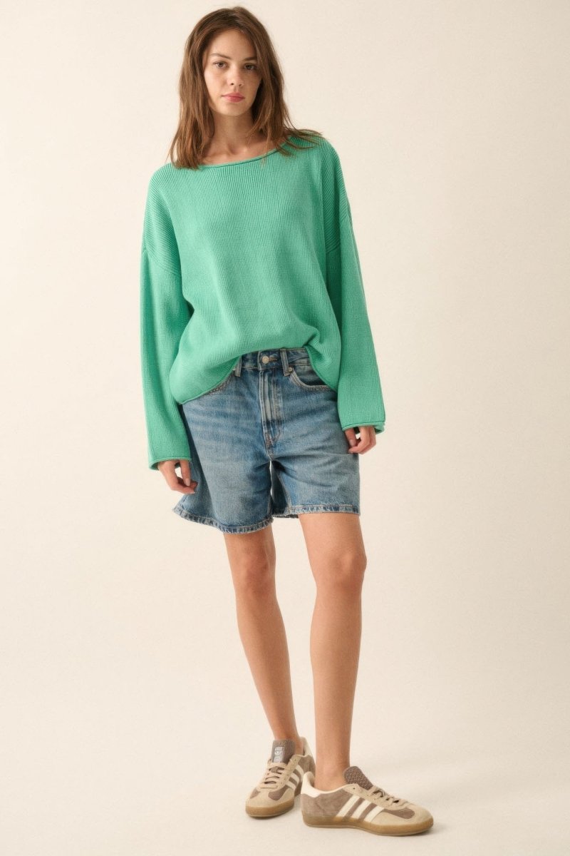 Solid Rib - knit Oversized Boatneck Sweater - Demented Sisters