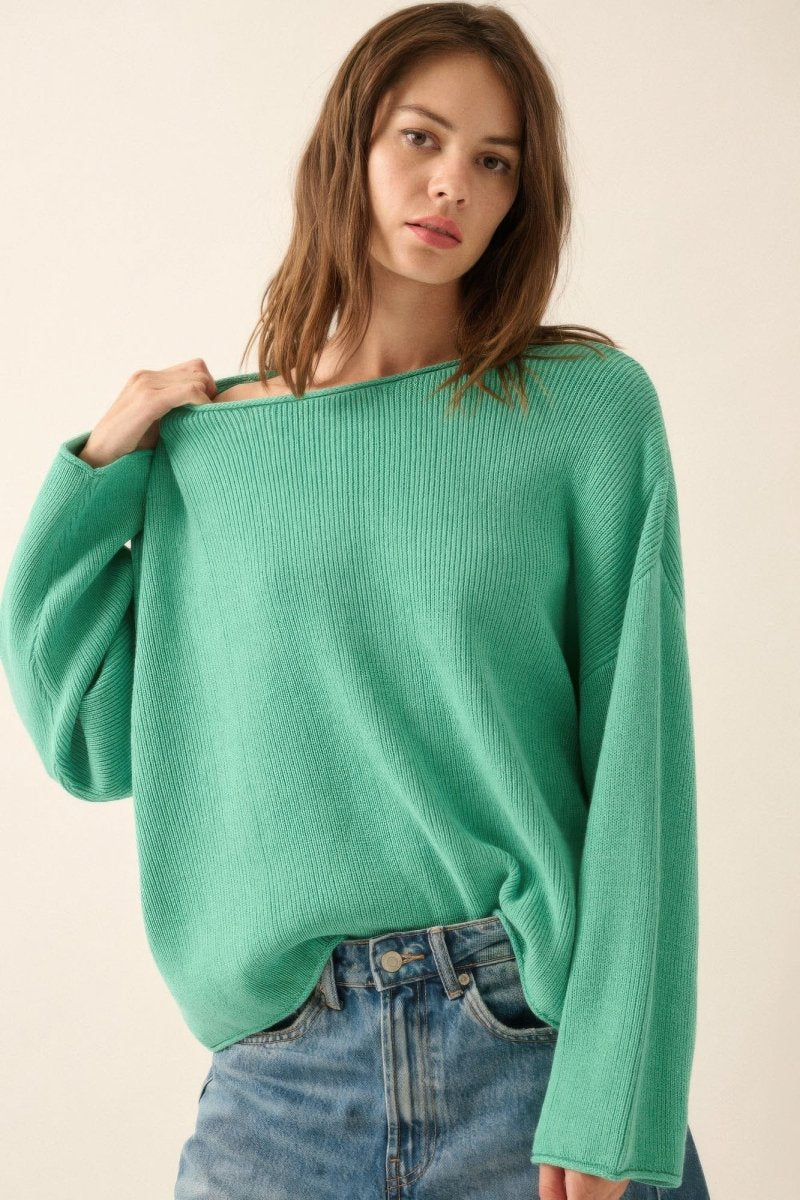 Solid Rib - knit Oversized Boatneck Sweater - Demented Sisters