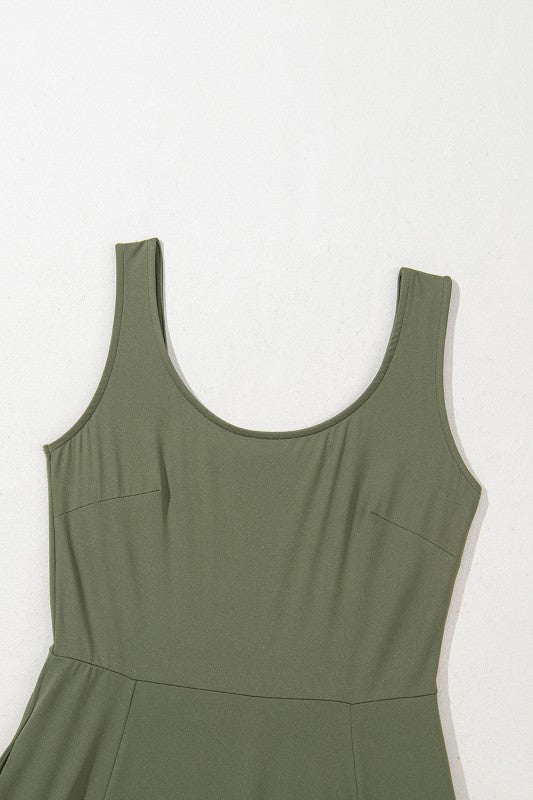 Solid Sleeveless Flared Side Slit Midi Dress - Demented Sisters