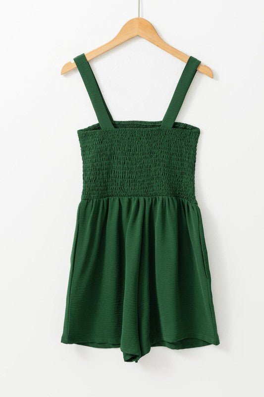 Solid Smocked Sleeveless Pocketed Romper - Demented Sisters