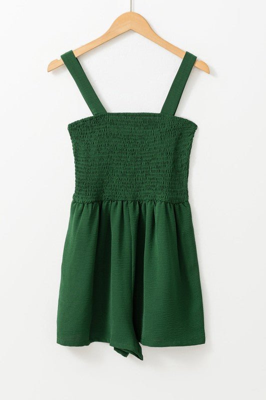 Solid Smocked Sleeveless Pocketed Romper - Demented Sisters