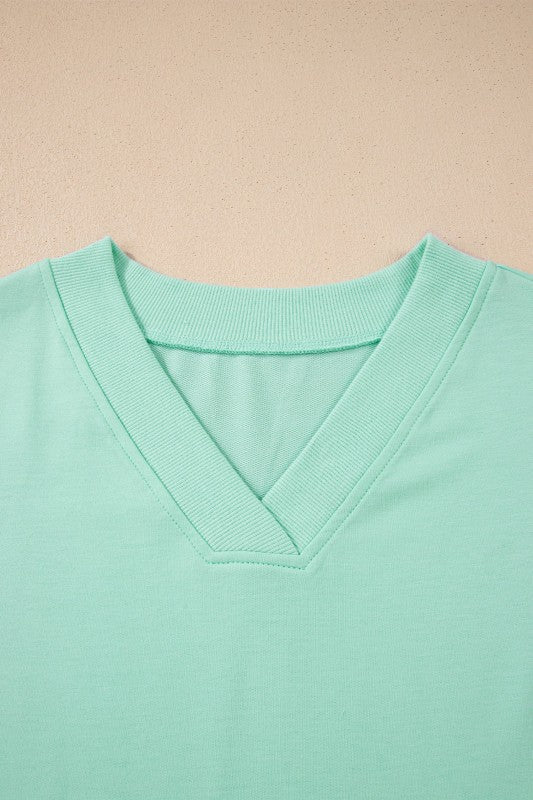 Solid V - Neck Tee & Drawstring Pants Set - Demented Sisters