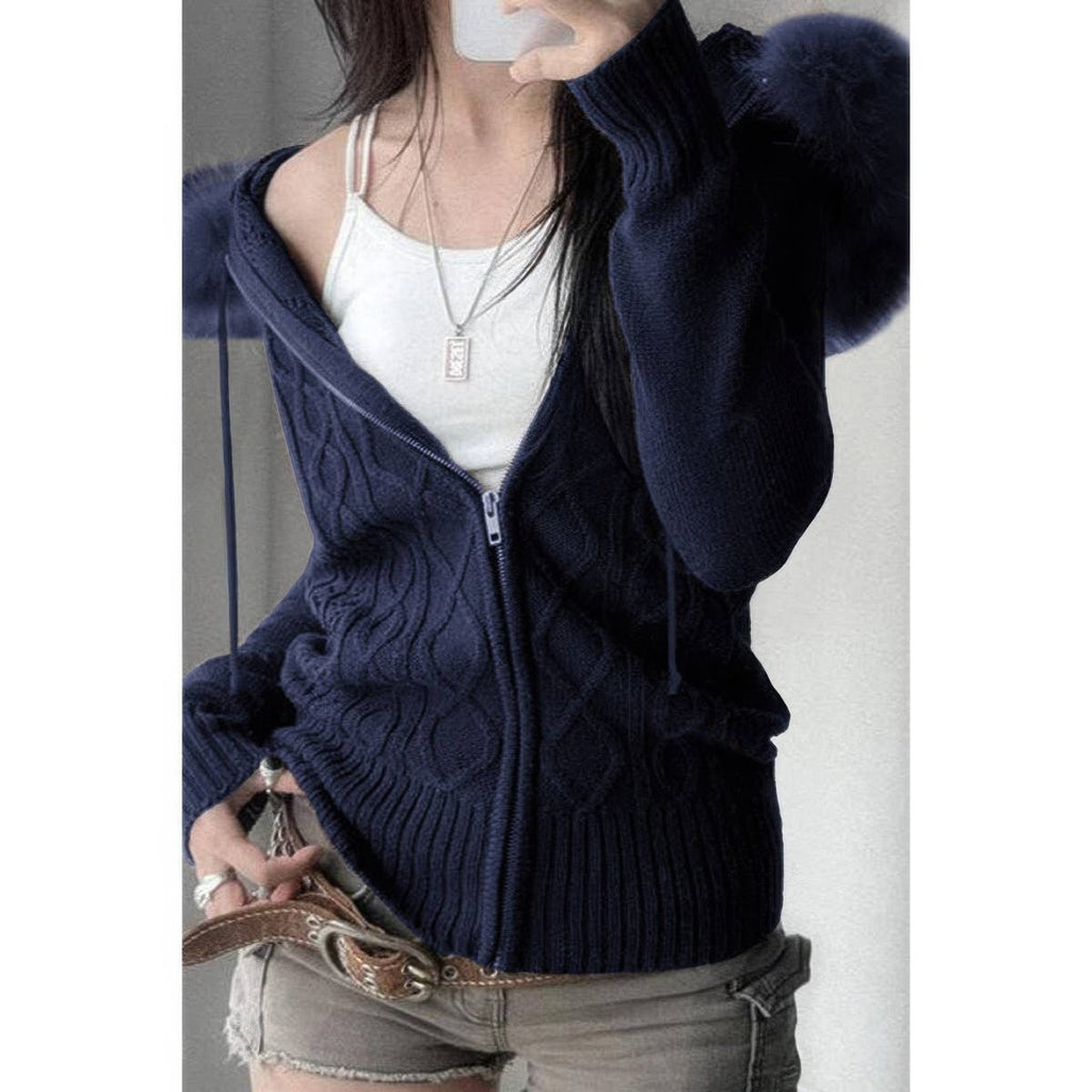 Solid Zipper Twist And Fur Stitching Jacket - Demented Sisters