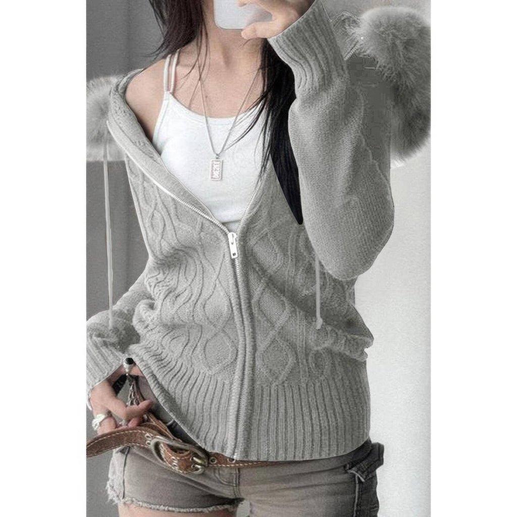 Solid Zipper Twist And Fur Stitching Jacket - Demented Sisters