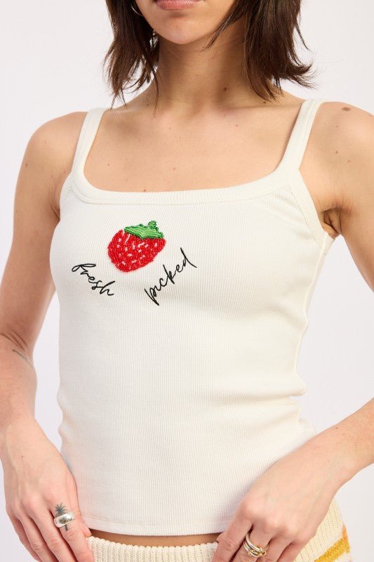 SQUARE NECK TANK TOP WITH BEADING - Demented Sisters