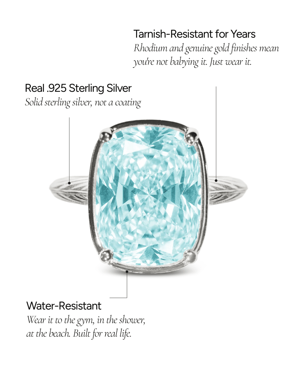 Sterling Silver Elongated Cushion Aquamarine CZ Cocktail Ring - Demented Sisters