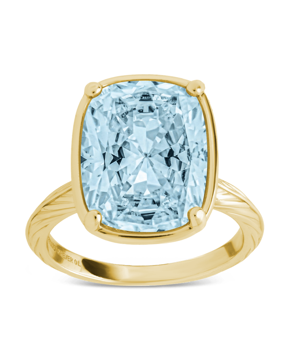 Sterling Silver Elongated Cushion Aquamarine CZ Cocktail Ring - Demented Sisters
