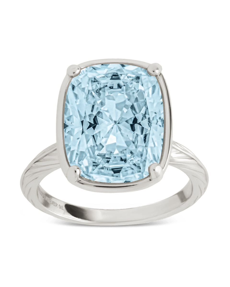 Sterling Silver Elongated Cushion Aquamarine CZ Cocktail Ring - Demented Sisters