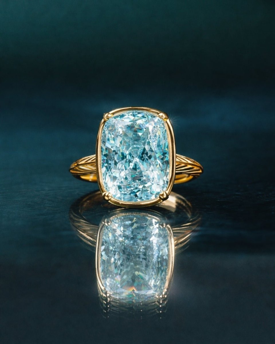 Sterling Silver Elongated Cushion Aquamarine CZ Cocktail Ring - Demented Sisters