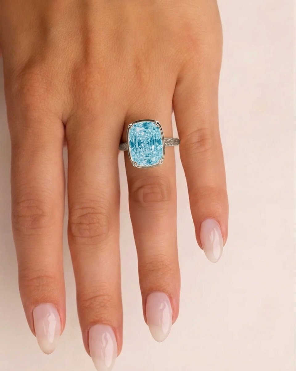 Sterling Silver Elongated Cushion Aquamarine CZ Cocktail Ring - Demented Sisters