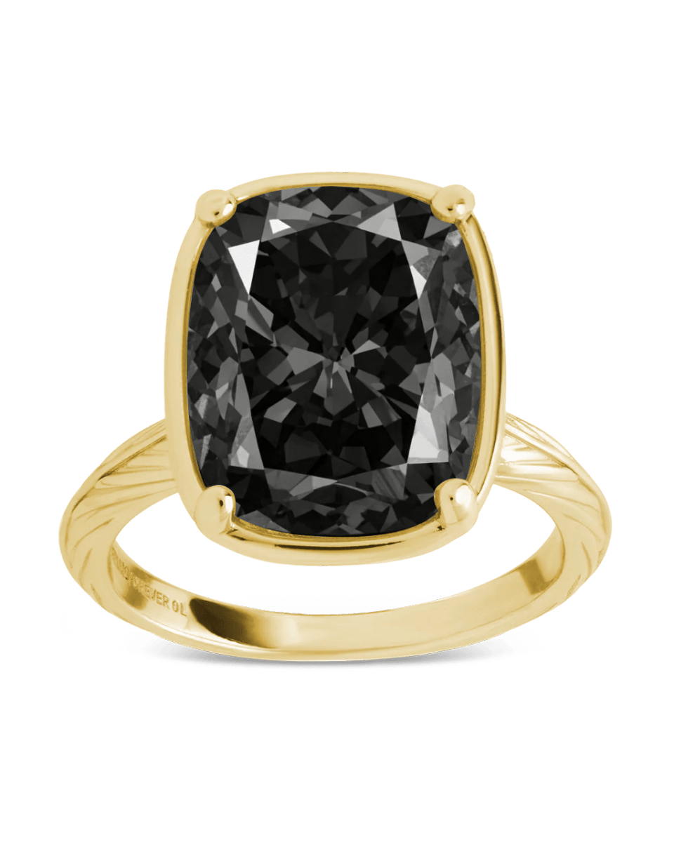Sterling Silver Elongated Cushion Black CZ Cocktail Ring - Demented Sisters
