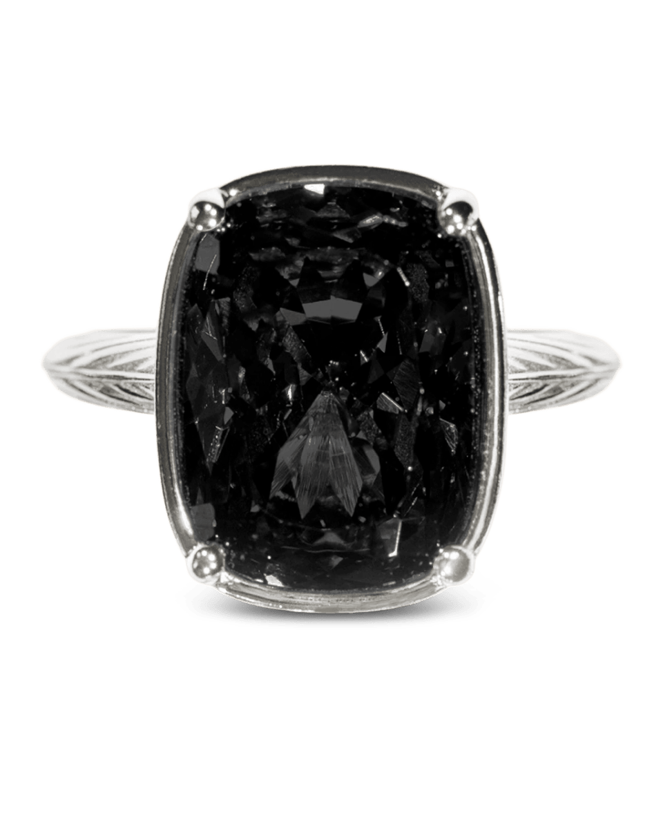 Sterling Silver Elongated Cushion Black CZ Cocktail Ring - Demented Sisters