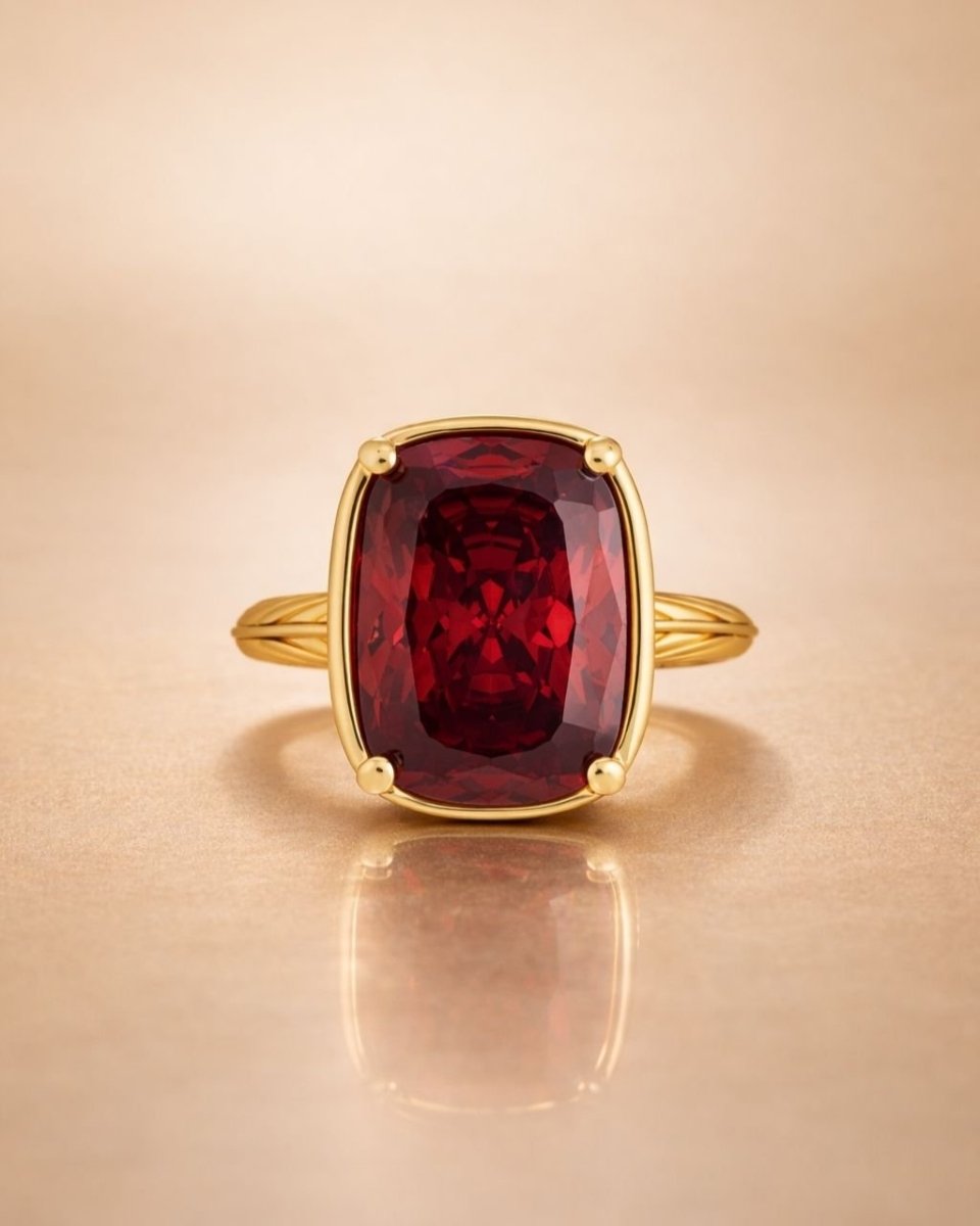 Sterling Silver Elongated Cushion Garnet CZ Cocktail Ring - Demented Sisters