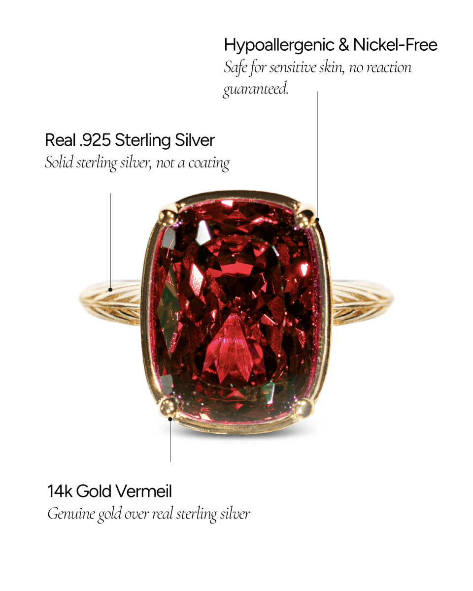 Sterling Silver Elongated Cushion Garnet CZ Cocktail Ring - Demented Sisters