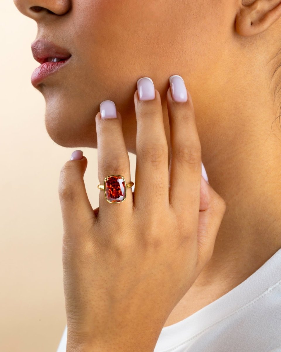 Sterling Silver Elongated Cushion Garnet CZ Cocktail Ring - Demented Sisters