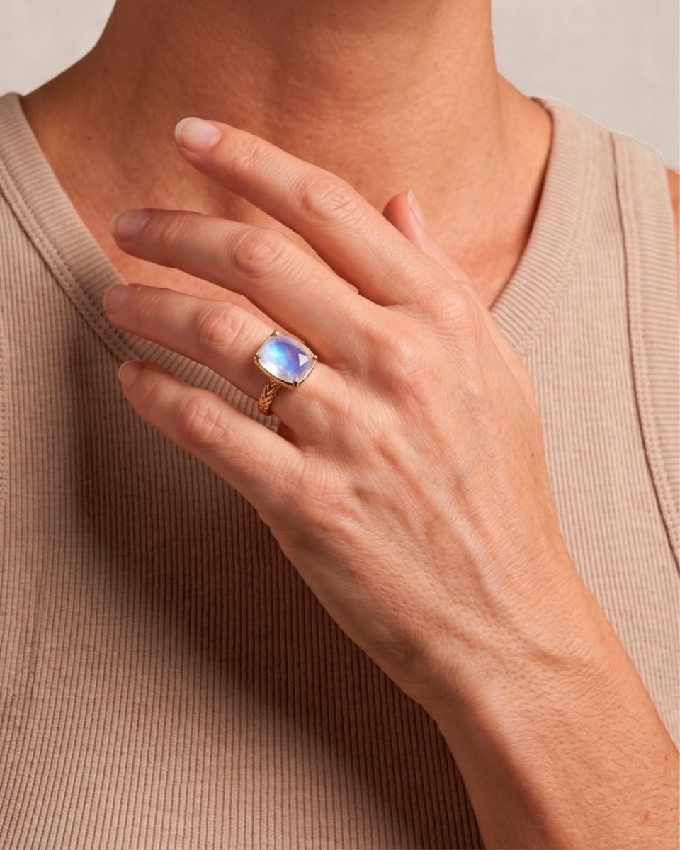 Sterling Silver Elongated Cushion Moonstone Cocktail Ring - Demented Sisters