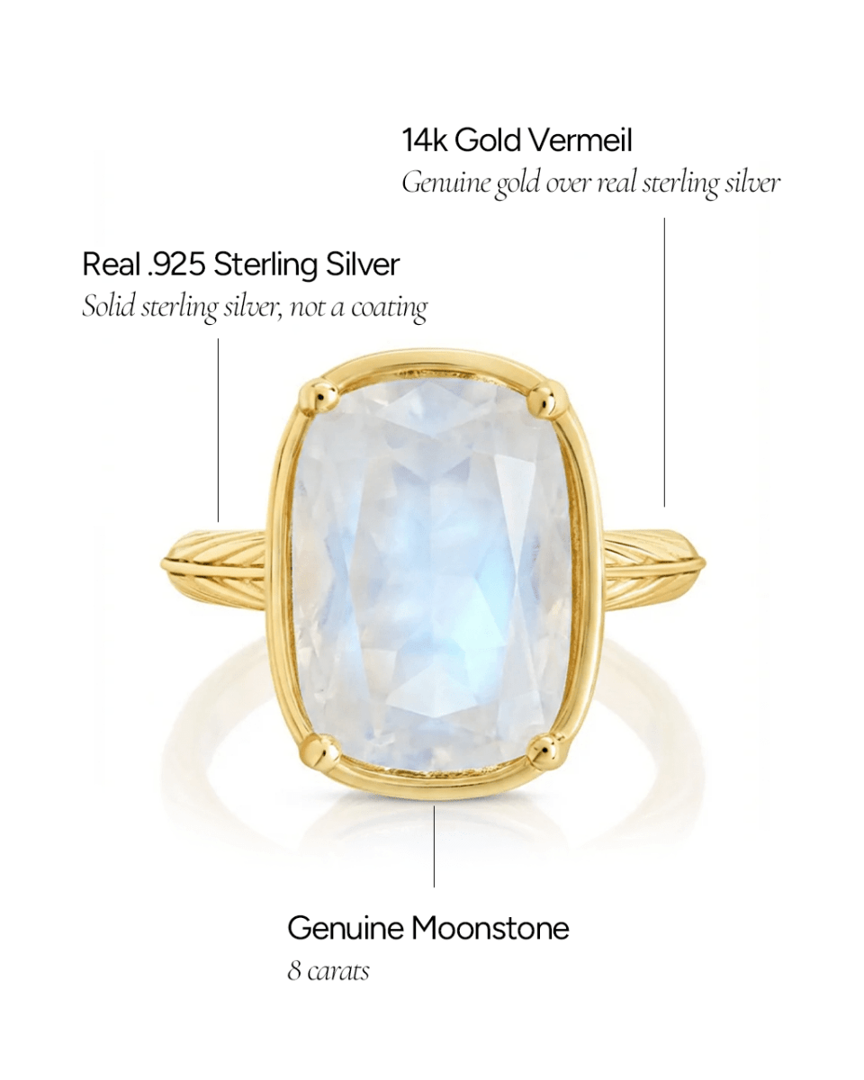 Sterling Silver Elongated Cushion Moonstone Cocktail Ring - Demented Sisters