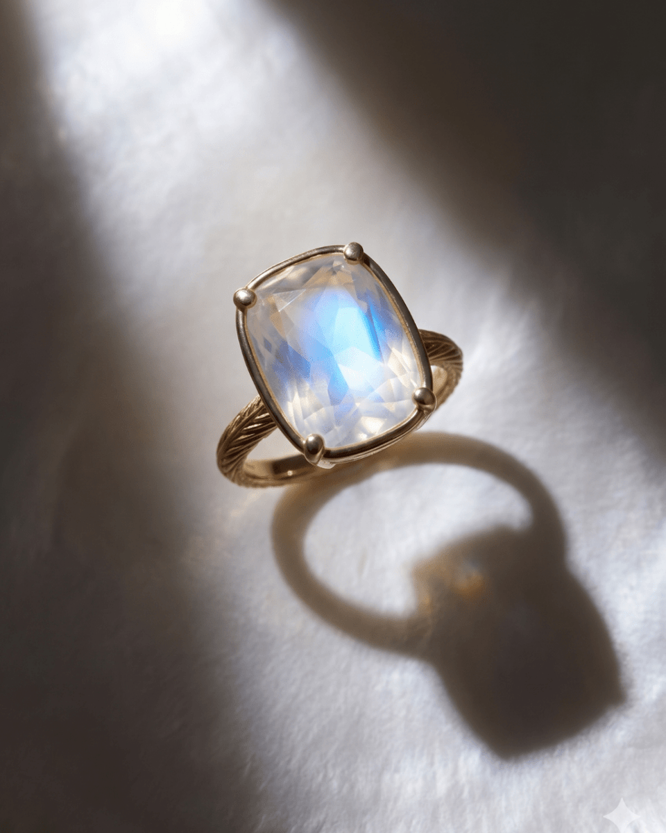 Sterling Silver Elongated Cushion Moonstone Cocktail Ring - Demented Sisters