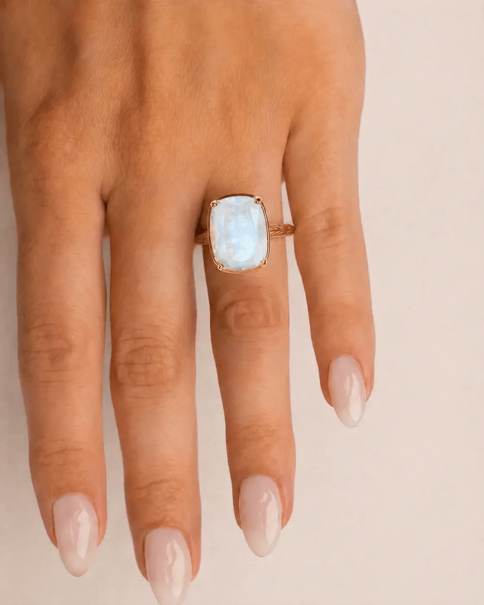 Sterling Silver Elongated Cushion Moonstone Cocktail Ring - Demented Sisters