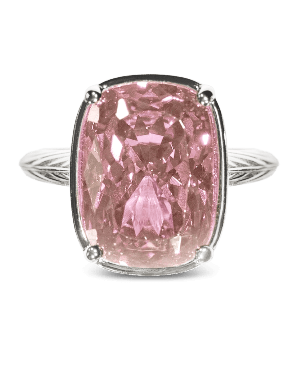 Sterling Silver Elongated Cushion Pink Sapphire CZ Cocktail Ring - Demented Sisters