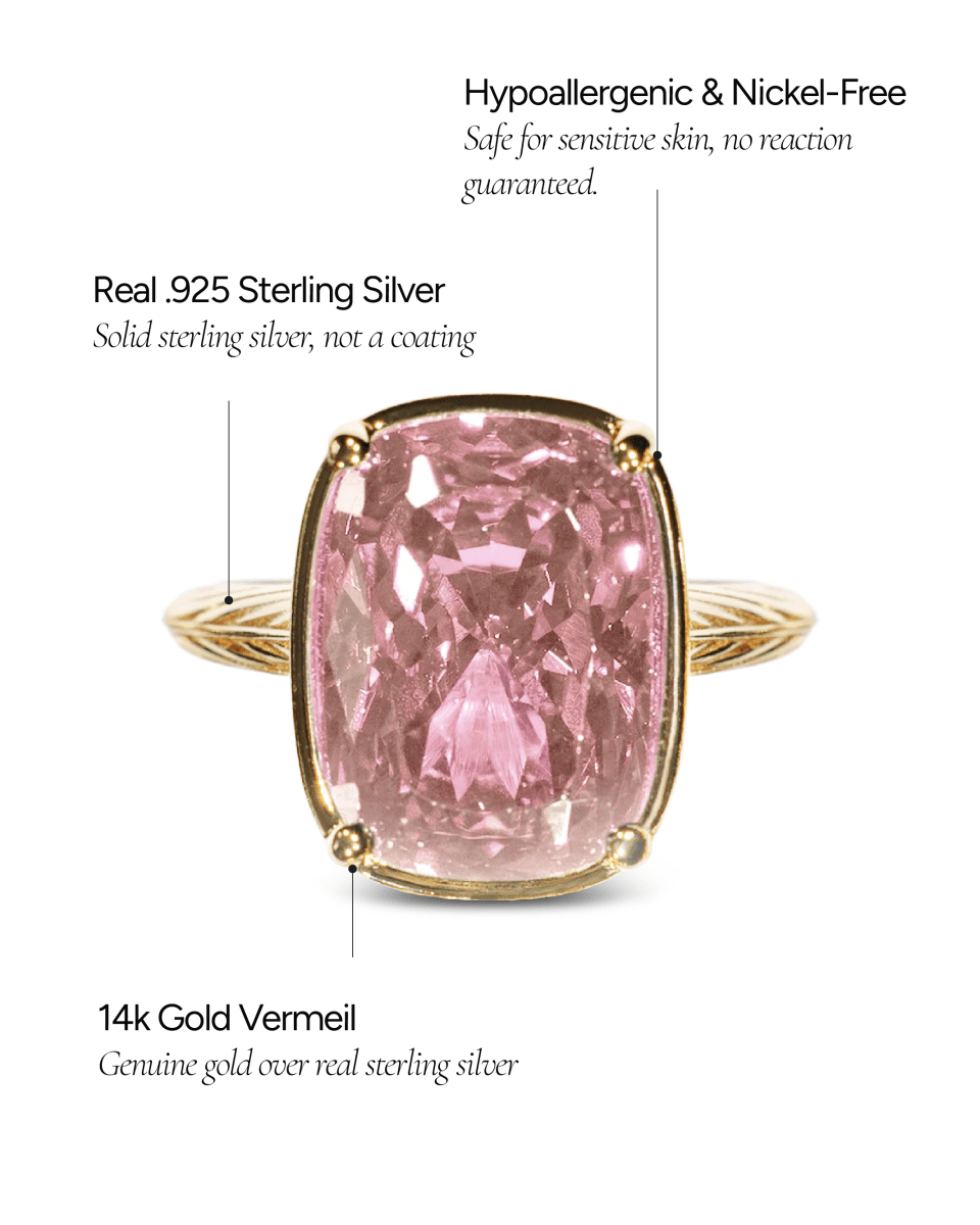 Sterling Silver Elongated Cushion Pink Sapphire CZ Cocktail Ring - Demented Sisters