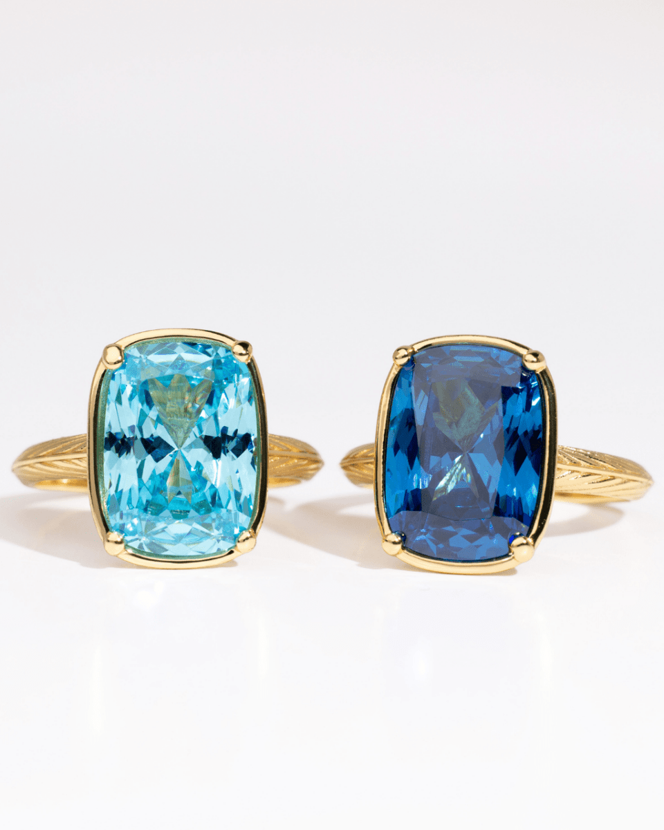 Sterling Silver Elongated Cushion Sapphire CZ Cocktail Ring - Demented Sisters