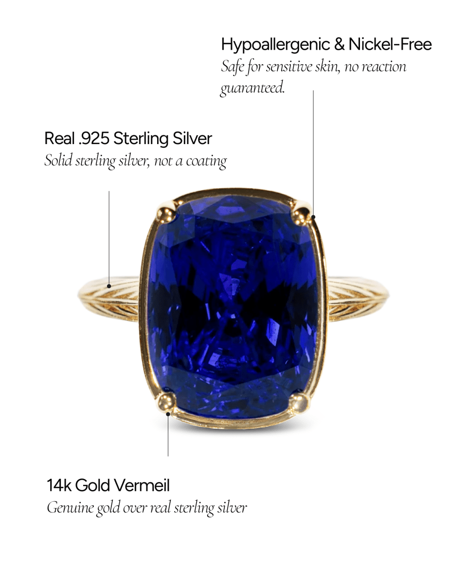 Sterling Silver Elongated Cushion Sapphire CZ Cocktail Ring - Demented Sisters