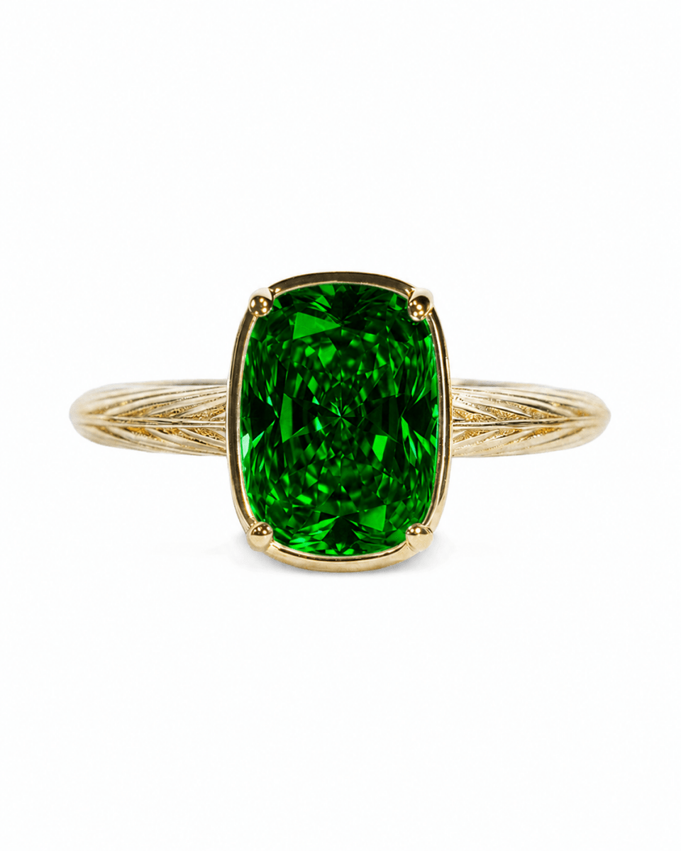 Sterling Silver Mini Emerald Elongated Cushion Ring - Demented Sisters