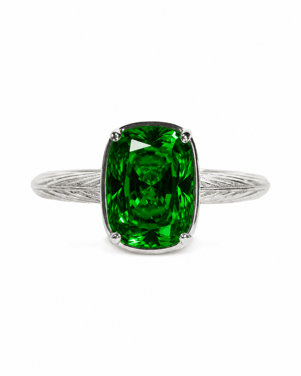 Sterling Silver Mini Emerald Elongated Cushion Ring - Demented Sisters