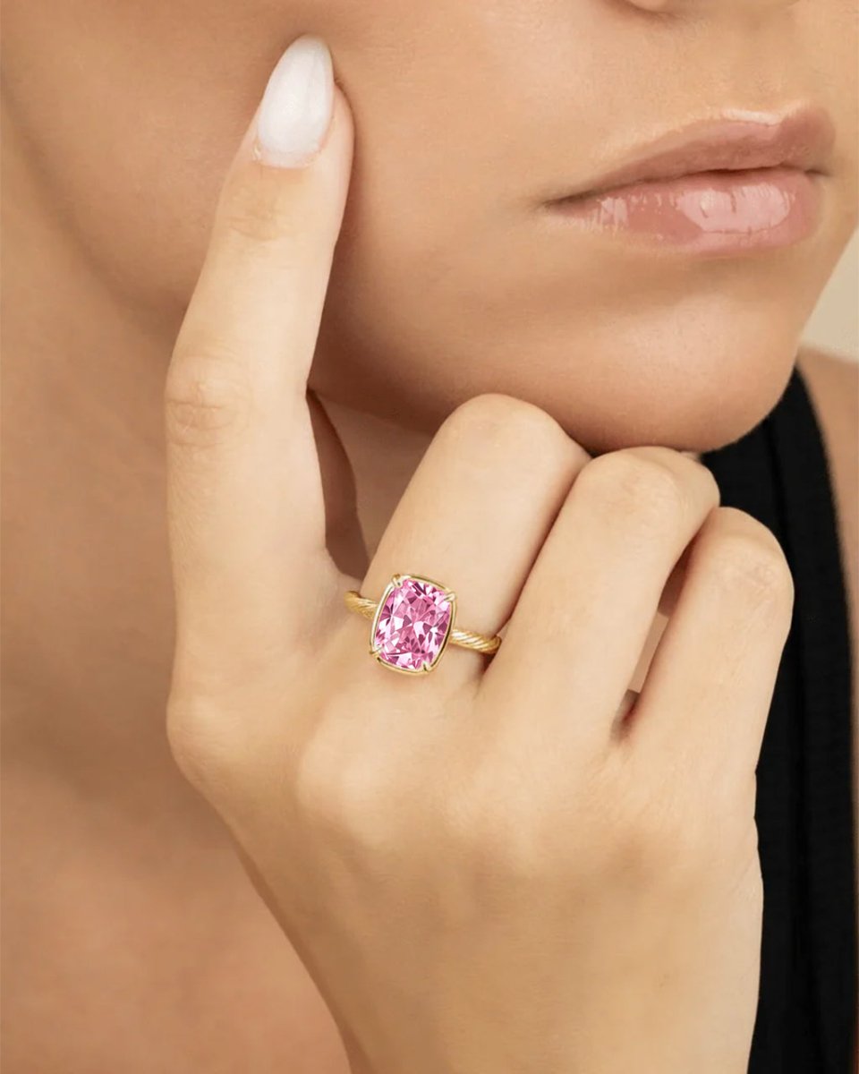Sterling Silver Mini Pink Sapphire Cushion Ring - Demented Sisters