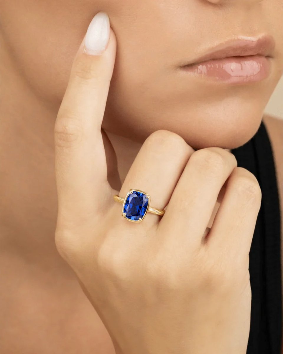 Sterling Silver Mini Sapphire Cushion Ring - Demented Sisters