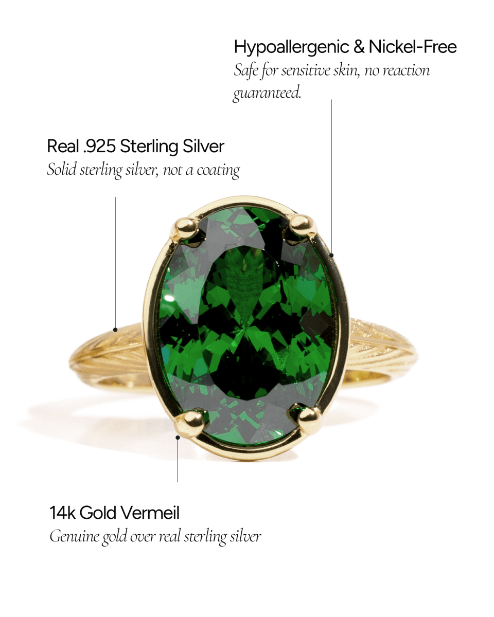 Sterling Silver Oval Cut Emerald CZ Cocktail Ring - Demented Sisters