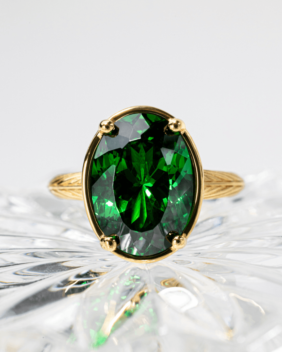 Sterling Silver Oval Cut Emerald CZ Cocktail Ring - Demented Sisters