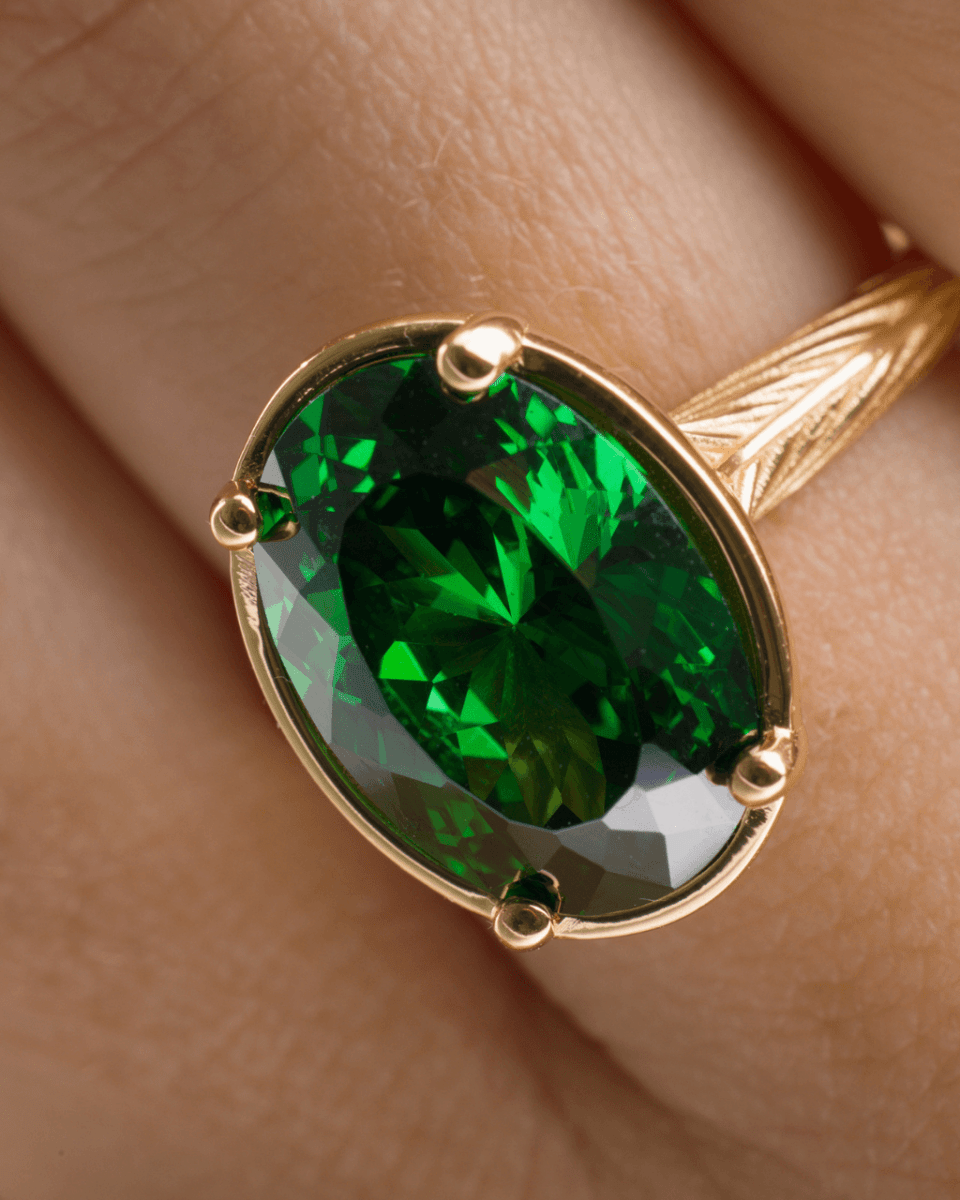 Sterling Silver Oval Cut Emerald CZ Cocktail Ring - Demented Sisters