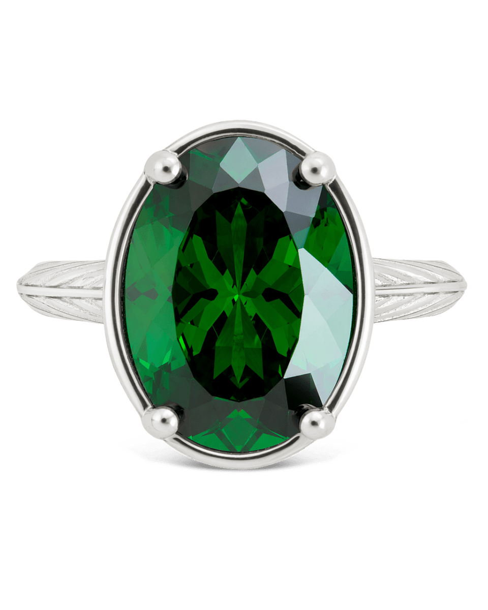 Sterling Silver Oval Cut Emerald CZ Cocktail Ring - Demented Sisters
