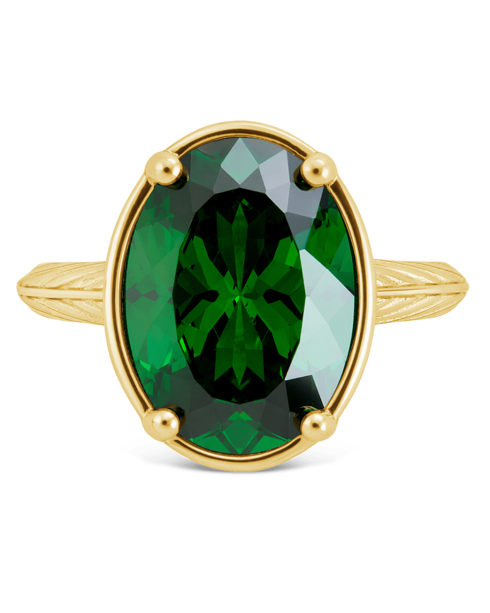 Sterling Silver Oval Cut Emerald CZ Cocktail Ring - Demented Sisters