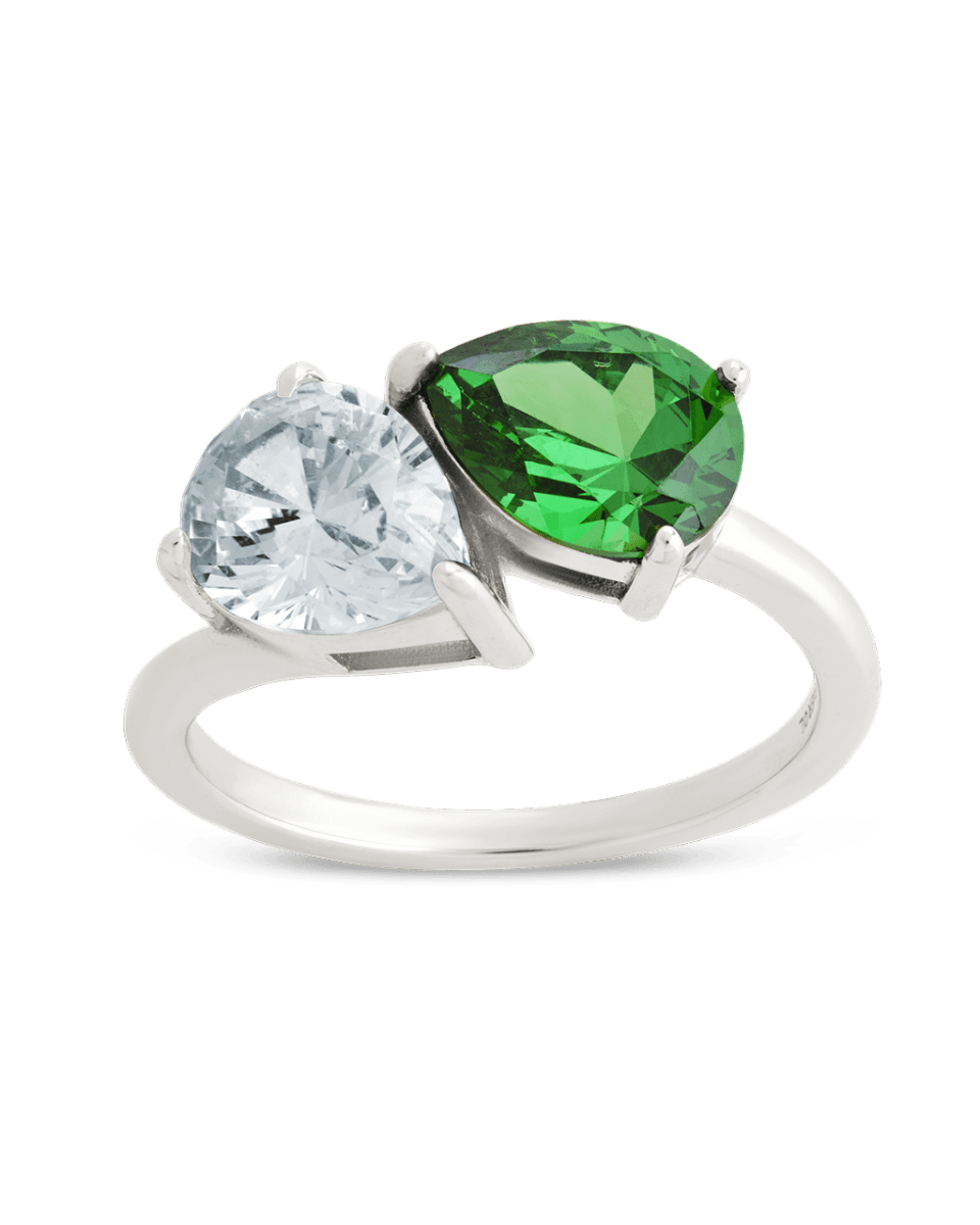 Sterling Silver Pear Toi et Moi Ring - Demented Sisters