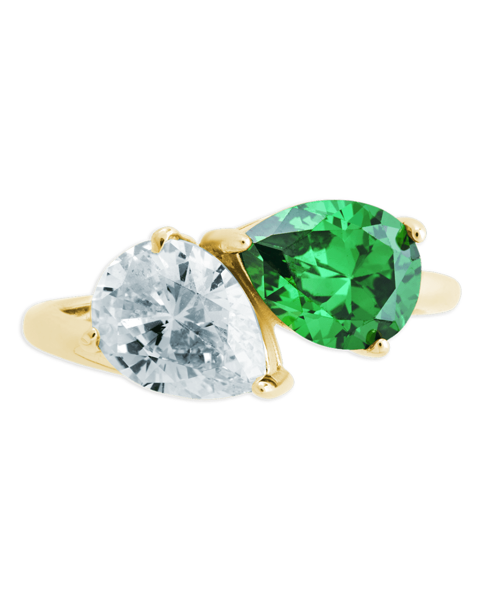 Sterling Silver Pear Toi et Moi Ring - Demented Sisters