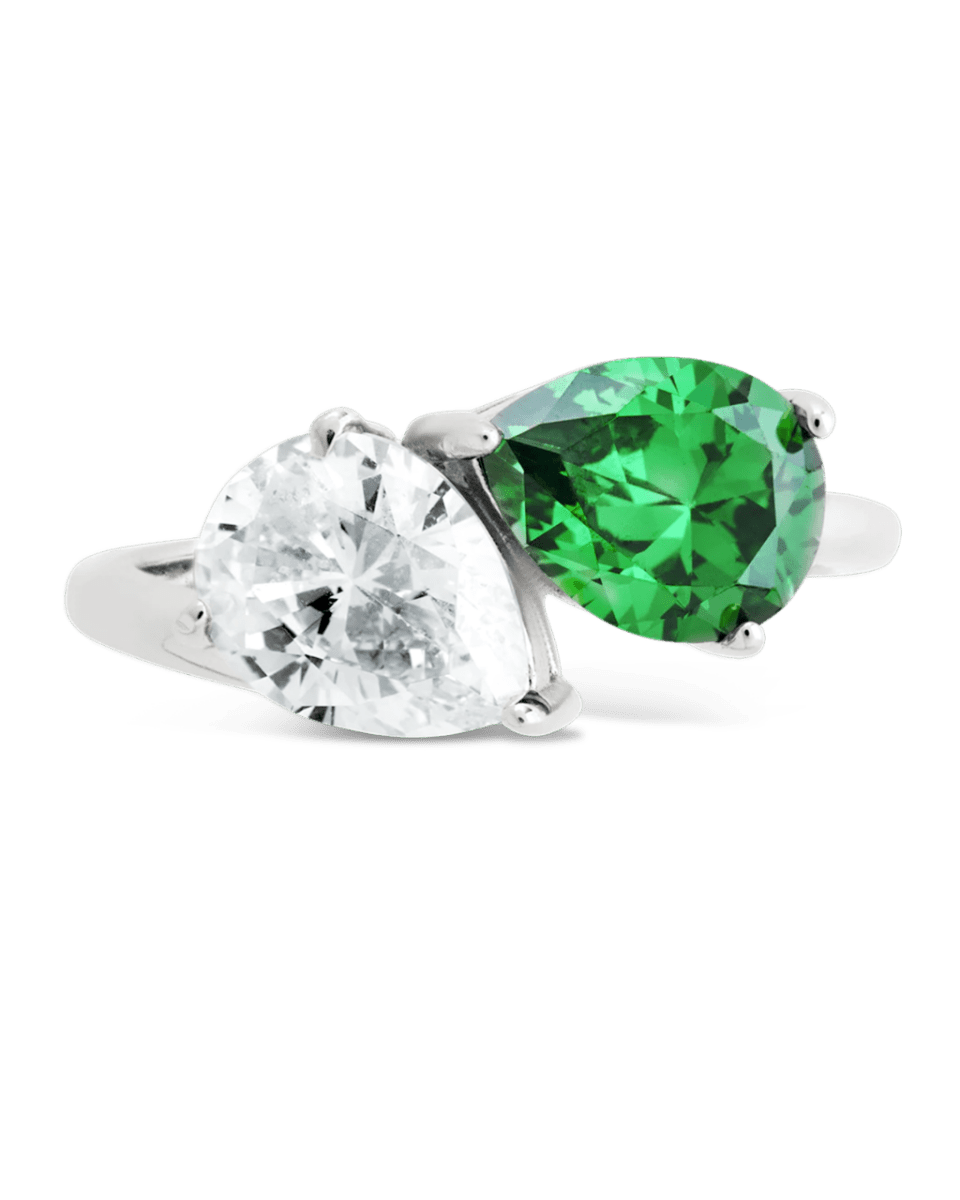 Sterling Silver Pear Toi et Moi Ring - Demented Sisters