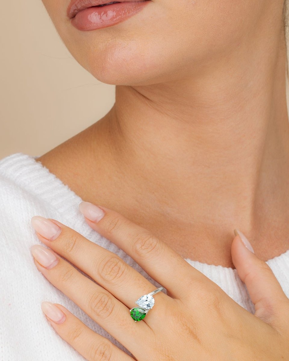 Sterling Silver Pear Toi et Moi Ring - Demented Sisters