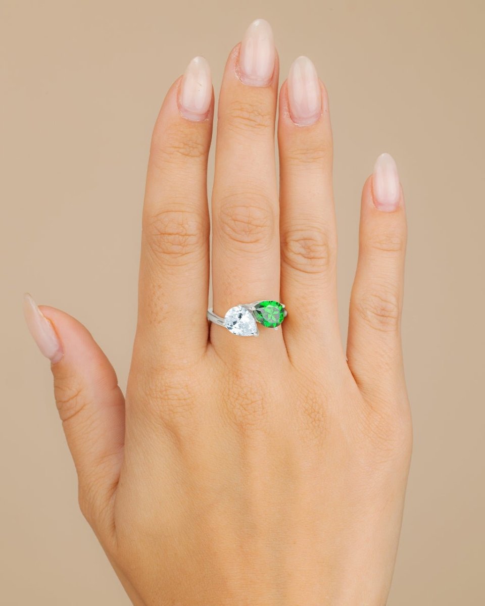 Sterling Silver Pear Toi et Moi Ring - Demented Sisters