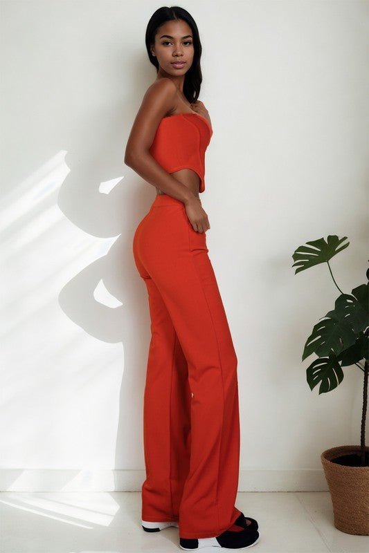 Strapless Corset Top & Flare Pants Set - Demented Sisters