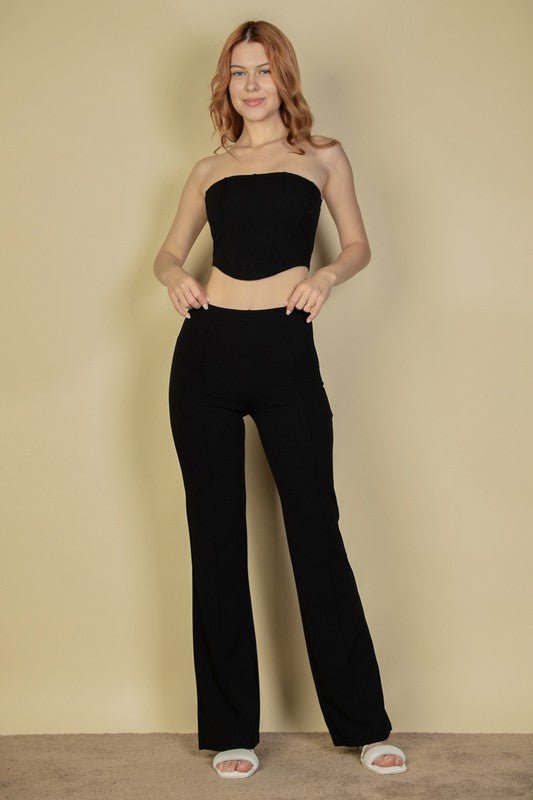Strapless Corset Top & Flare Pants Set - Demented Sisters