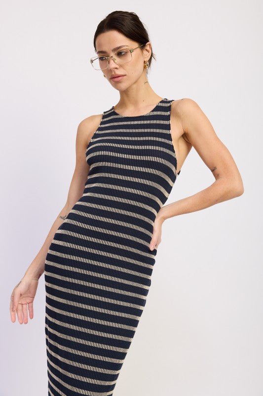STRIPE RIBBED MAXI DRESS - Demented Sisters