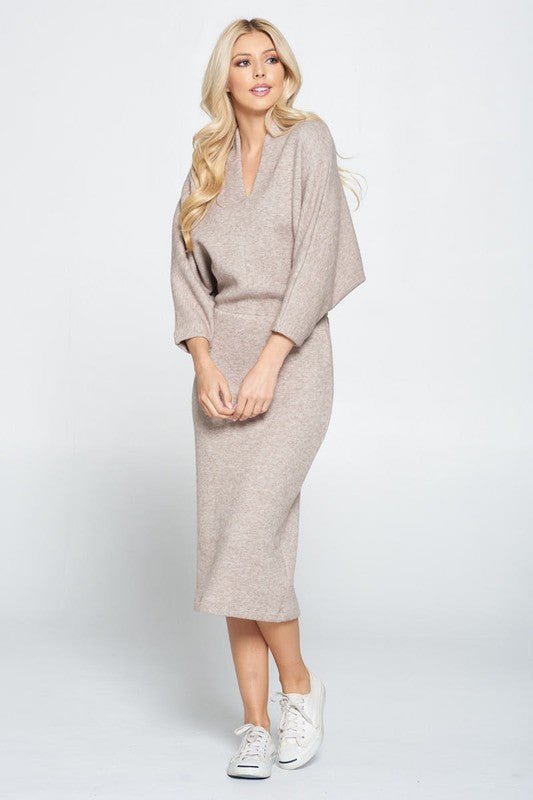 Sweater Knit Dolman Sleeve Midi Dress - Demented Sisters