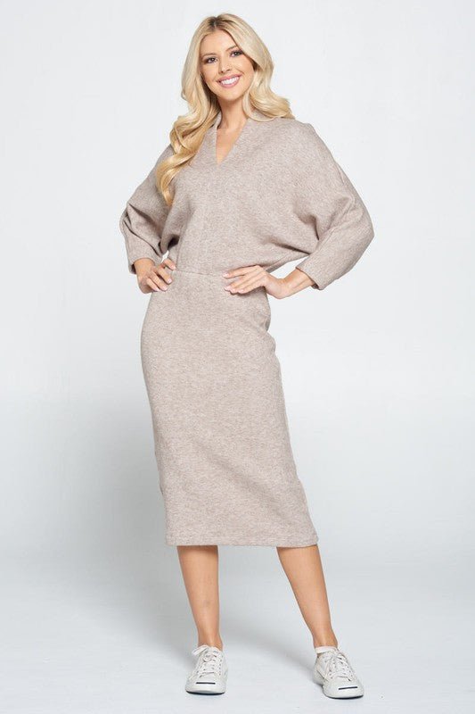 Sweater Knit Dolman Sleeve Midi Dress - Demented Sisters