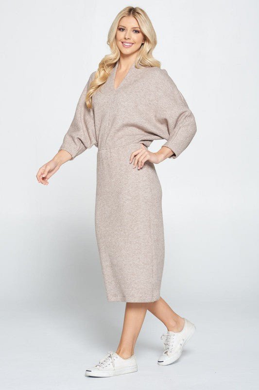 Sweater Knit Dolman Sleeve Midi Dress - Demented Sisters