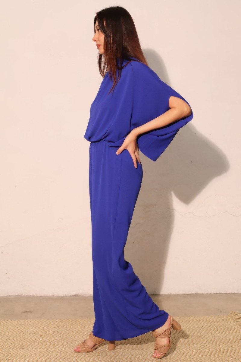 Textured Solid Mock Neck Caftan Jumpsuit - Demented Sisters