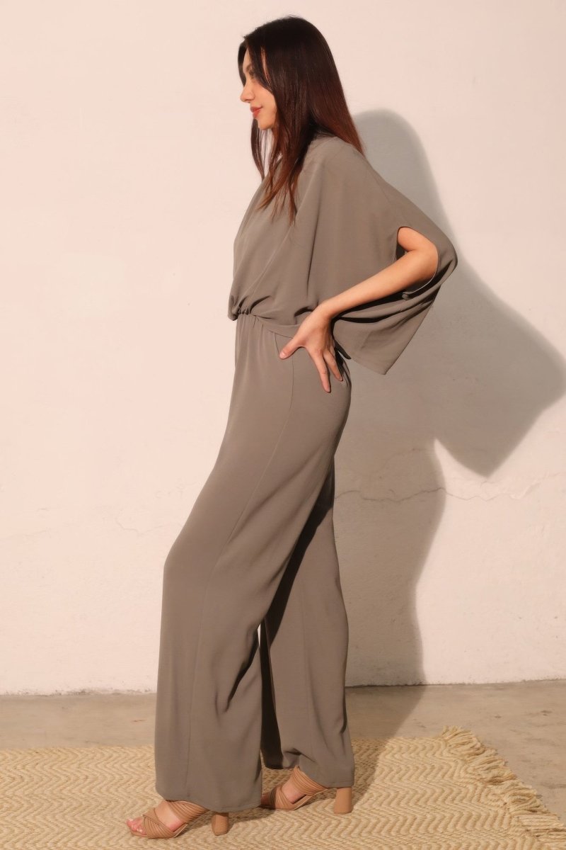 Textured Solid Mock Neck Caftan Jumpsuit - Demented Sisters